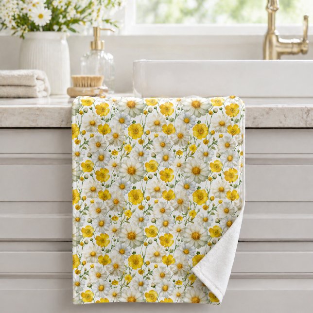 Yellow Watercolor Wildflower Pattern Hand Towel (Creator Uploaded)