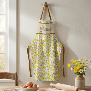 Yellow Watercolor Wildflower Pattern Name Apron