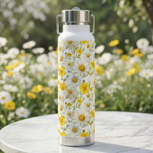 Yellow Watercolor Wildflower Pattern  Water Bottle