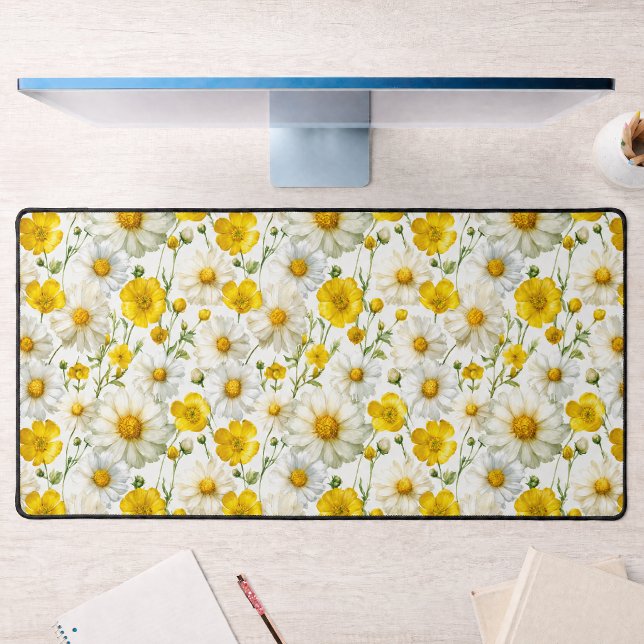 Yellow Watercolor Wildflowers Pattern  Desk Mat (Creator Uploaded)