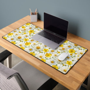 Yellow Watercolor Wildflowers Pattern  Desk Mat