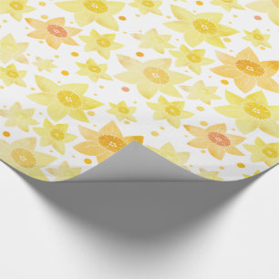 Yellow Watercolour Daffodil & Dots Pattern Wrapping Paper