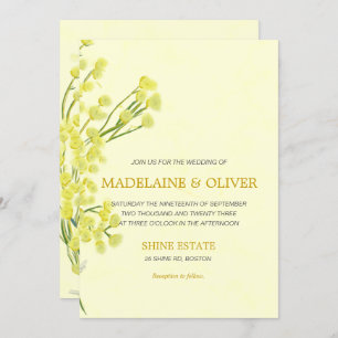 Yellow Wattle Botanical Simple Modern Wedding Invitation