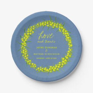 Yellow wattle flower watercolor art wedding plates