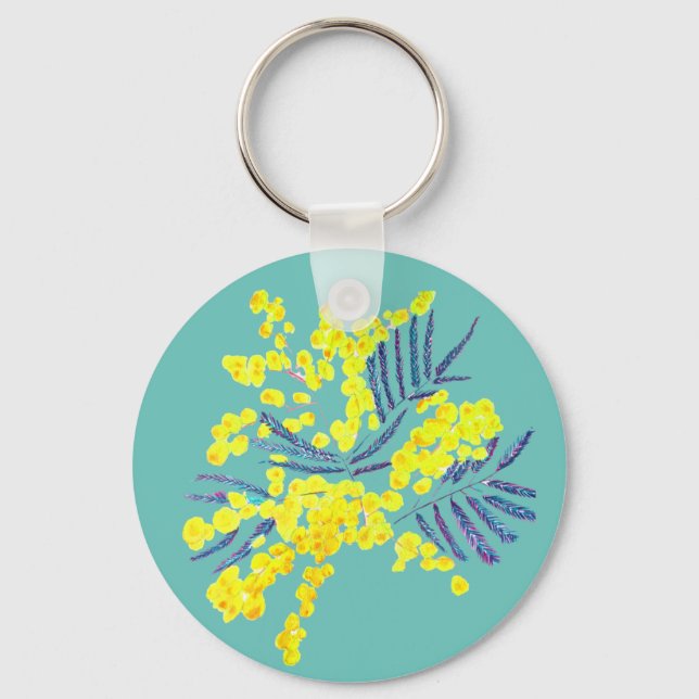 Yellow Wattle Mimosa Australian flower art Keychain (Front)