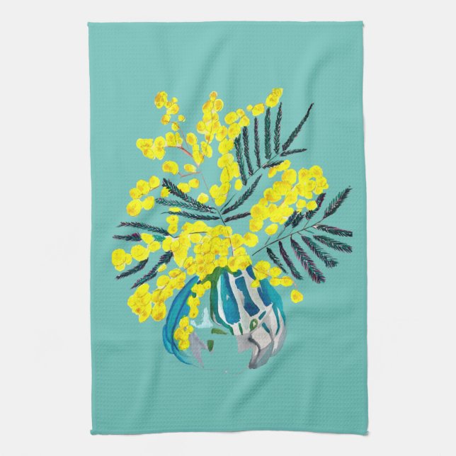 Yellow Wattle Mimosa Australian flower art Kitchen Towel (Vertical)
