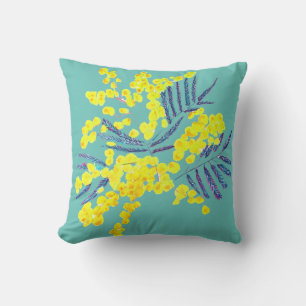 Yellow Wattle Mimosa Australian flower art Throw Pillow