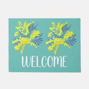 Yellow wattle mimosa flower art welcome mat