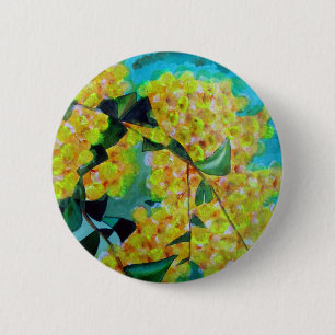 Yellow Wattle native Australian flower art 2 Inch Round Button
