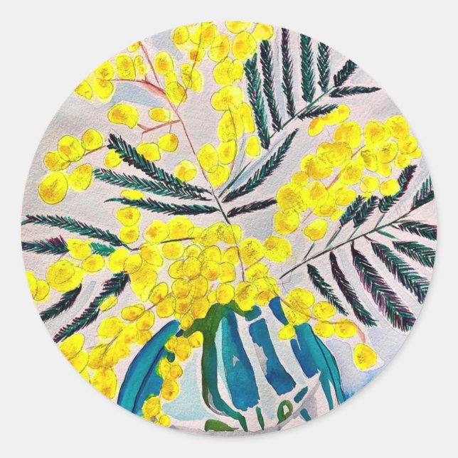 Yellow Wattle native Australian flower art Classic Round Sticker (Front)
