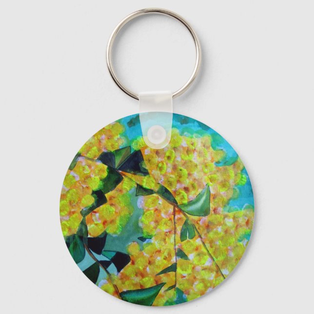 Yellow Wattle native Australian flower art Keychain (Front)