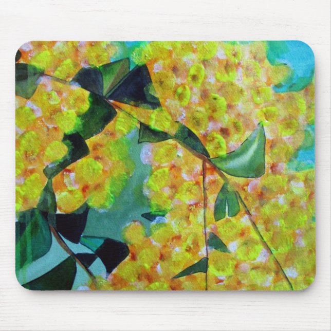 Yellow Wattle native Australian flower art Mouse Pad (Front)