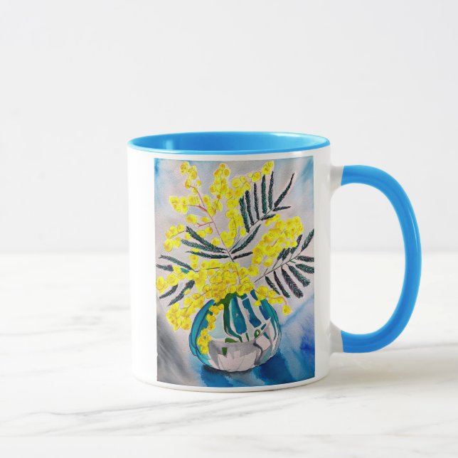 Yellow Wattle native Australian flower art Mug (Right)