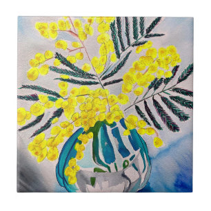 Yellow Wattle native Australian flower art Tile