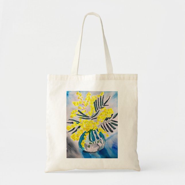 Yellow Wattle native Australian flower art Tote Bag (Front)