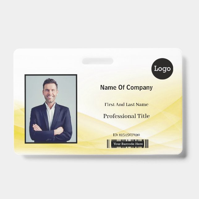 Yellow Wave Design Photo Identification ID Badge (Front)