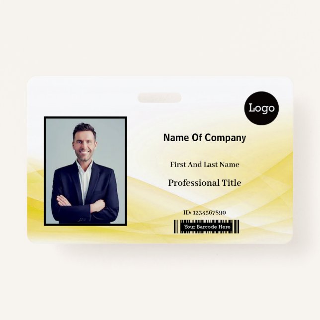 Yellow Wave Design Photo Identification ID Badge (Front)