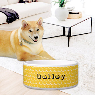 Yellow Waves Pattern Ceramic Pet Bowl