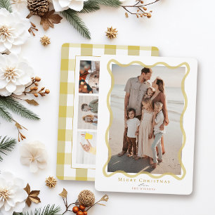Yellow Wavy Frame 4 Photos Christmas Holiday Card