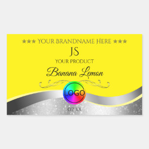 Yellow Wavy Silver Logo Monogram Product Label