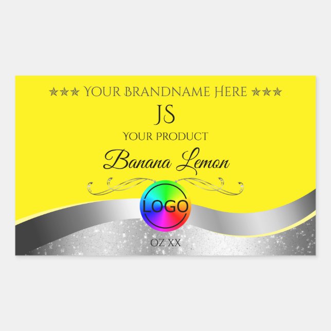 Yellow Wavy Silver Logo Monogram Product Label (Front)
