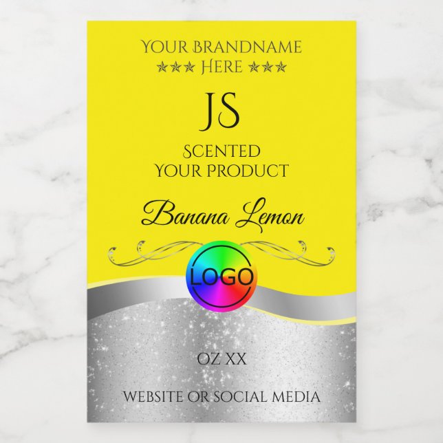 Yellow Wavy Silver Logo Monogram Product Label (Single Label)