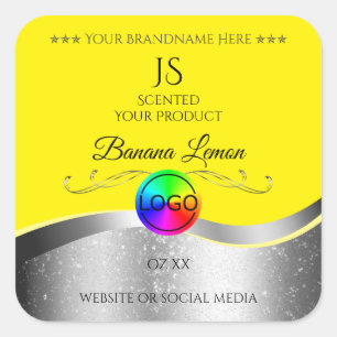 Yellow Wavy Silver Logo Monogram Product Label