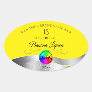Yellow Wavy Silver Logo Monogramme Étiquette produ