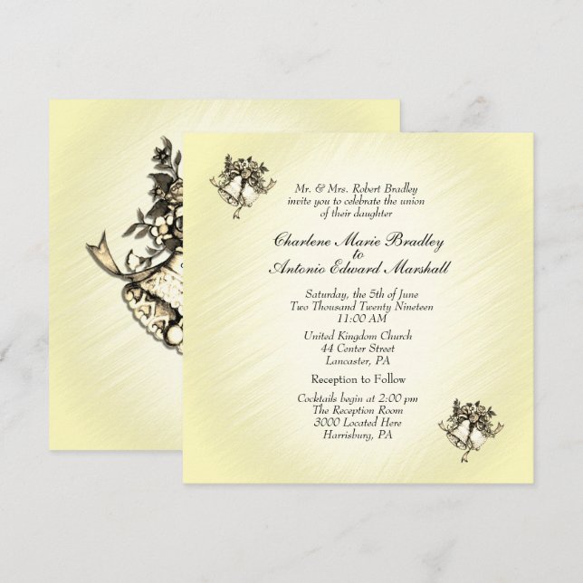 Yellow Wedding Bells Invitation (Front/Back)