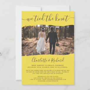 Yellow wedding elopement tied the knot photo announcement