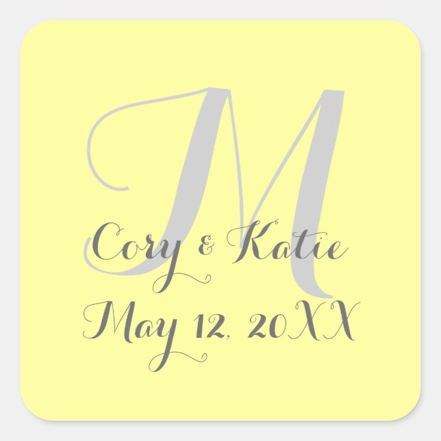 Yellow Wedding Monogram Stickers (Front)