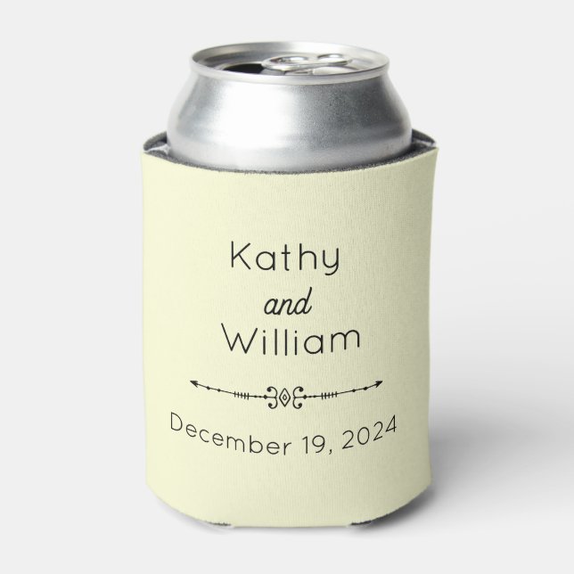 Yellow Wedding Party Favour Names and Date  Can Cooler (Can Front)