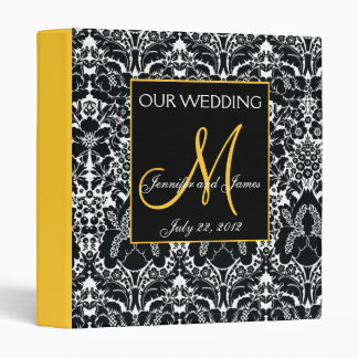Yellow Wedding Photo Album Damask Monogram Binder