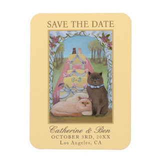 Yellow Wedding Save The Date Cat Couple Magnet