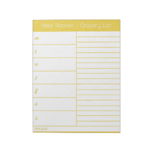 Yellow Weekly Meal Planner - Shopping List Notepad