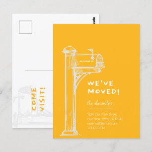 Yellow We've Moved Distressed Mailbox Moving Postcard