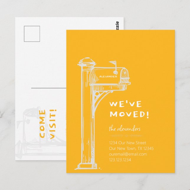 Yellow We've Moved Distressed Mailbox Moving Postcard (Front/Back)