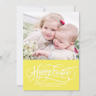 Yellow Whimsical Script Happy Easter Photo Card