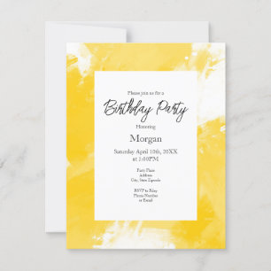 Yellow White Abstract Modern Brushstrokes  Invitation