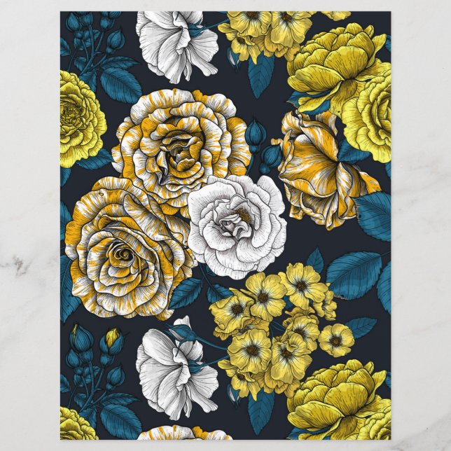 Yellow, white and bi-colour roses with blue leaves (Front)