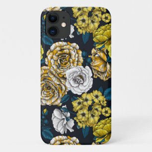Yellow, white and bi-colour roses with blue leaves iPhone 11 case