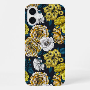 Yellow, white and bi-colour roses with blue leaves iPhone 16 plus case