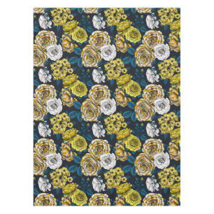Yellow, white and bi-colour roses with blue leaves tablecloth