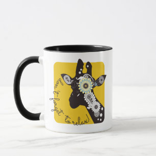 Yellow White and Black Funky Cool Paisley Giraffe Mug
