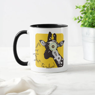 Yellow White and Black Funky Cool Paisley Giraffe Mug