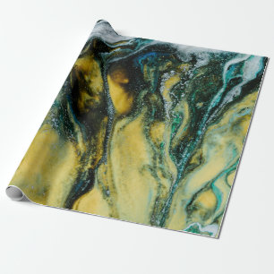 Yellow, white, and blue abstract painting wrapping paper
