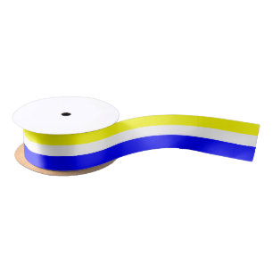Yellow White and Blue-Striped Satin Ribbon
