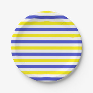 Yellow, White and Blue  Stripes Paper Plate