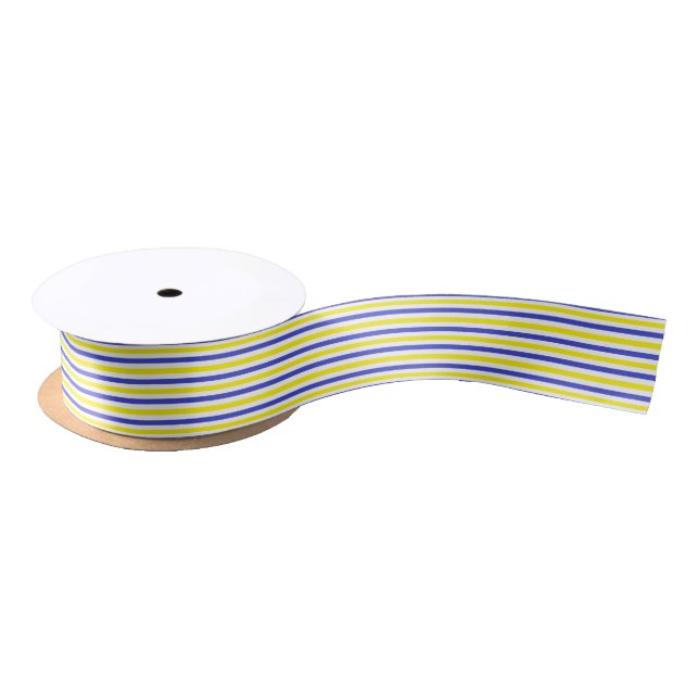 Yellow, White and Blue  Stripes Satin Ribbon (Spool)