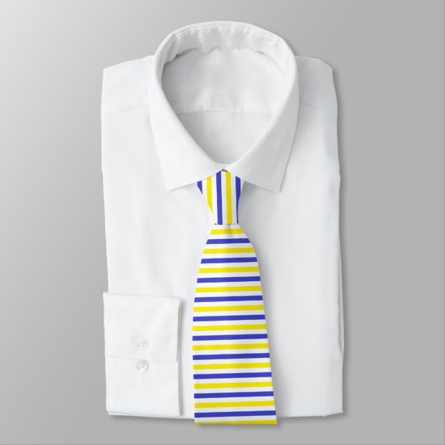 Yellow, White and Blue  Stripes Tie (Tied)